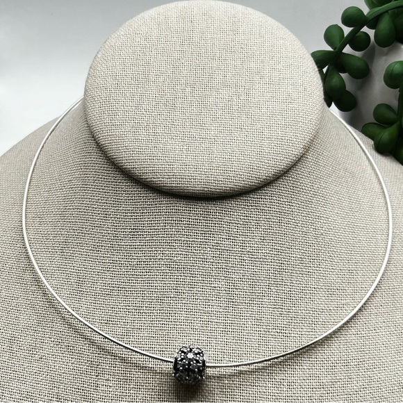 NWOT Sterling silver omega necklace with crystal beaded charm 16” - Picture 10 of 16